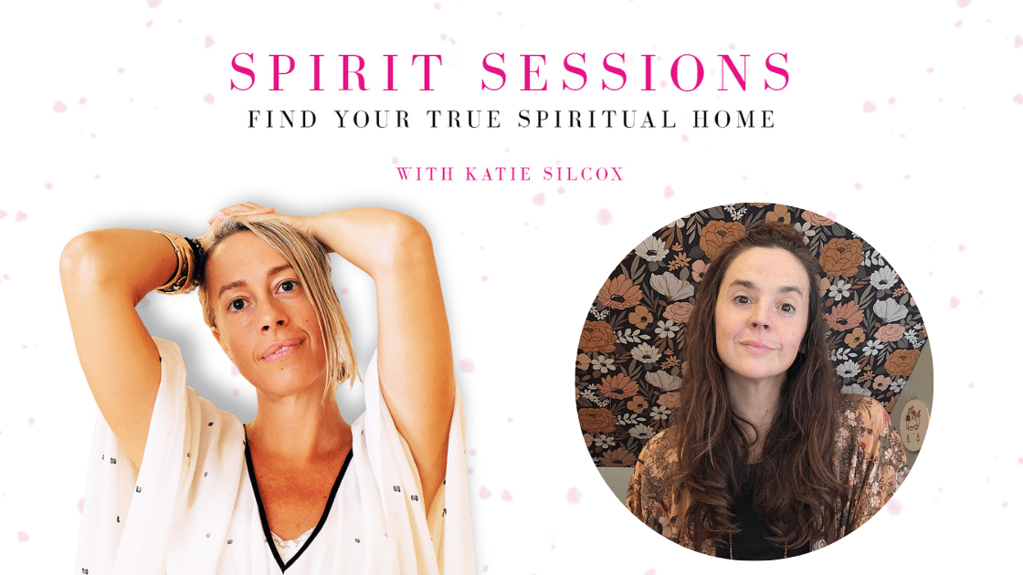 This graphic inculdes the text, "Spirit Sessions: Find Your True Spiritual Home." It links to a podcast episode titled, Ep. 225 Tea with Your Shadow Self: From Self-Sabotage to Self-Compassion with Carly Banks